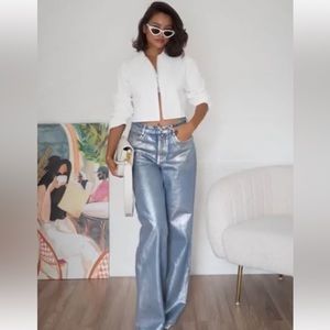 ZARA Z1975 MID RISE STRAIGHT CUT METALLIC JEANS
